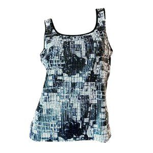 Peter Nygard Shell Top Womens Size Petite Medium PM Tank Sequin Art Abstract